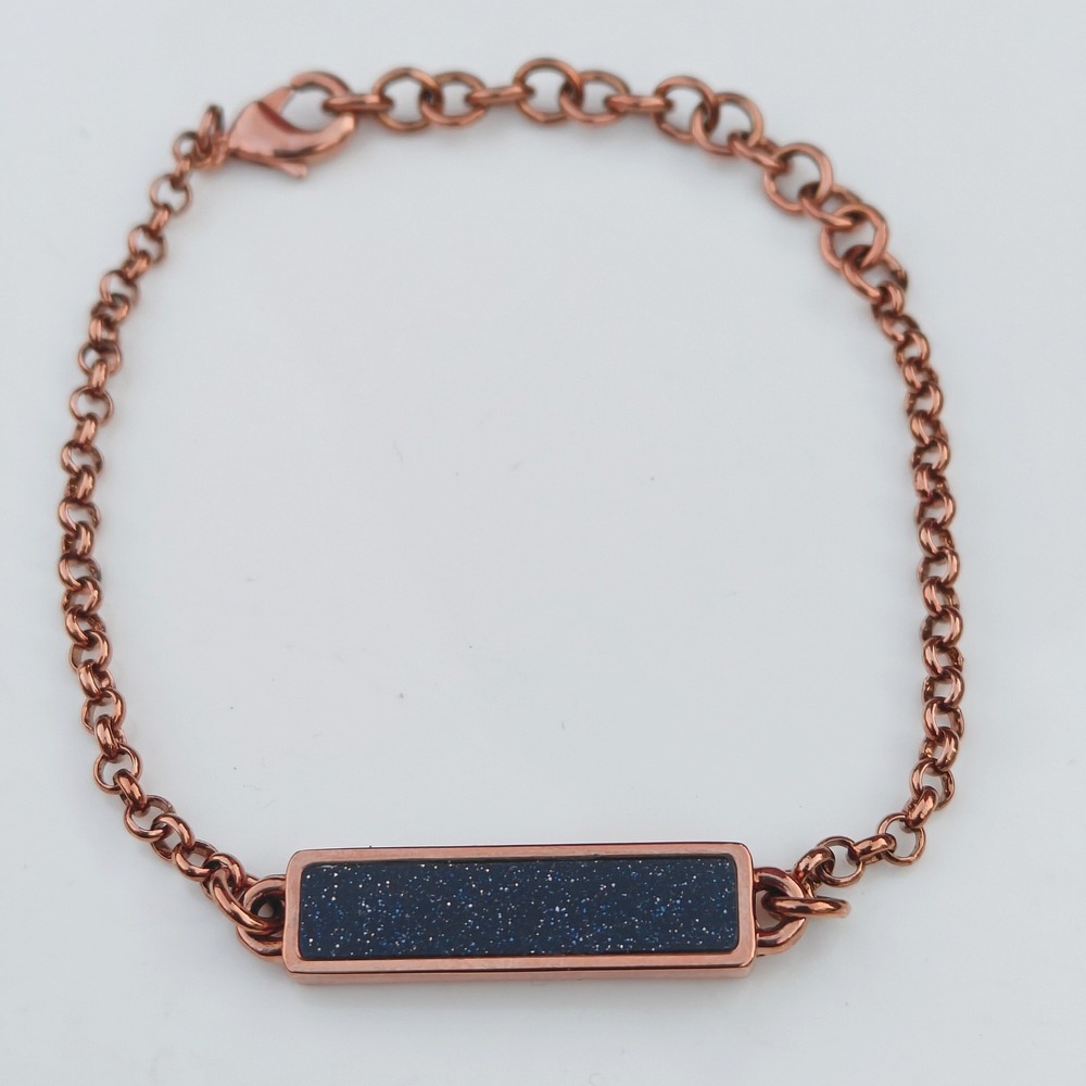 Rose Gold Tone Glitter Enamel Bar Chain Bracelet Adjustable Minimalist Celestial
